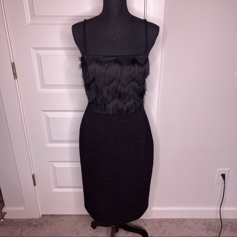 Banana Republic Fringed Cocktail Dress Black Removeable Straps Women's Size 8 - Picture 3 of 10